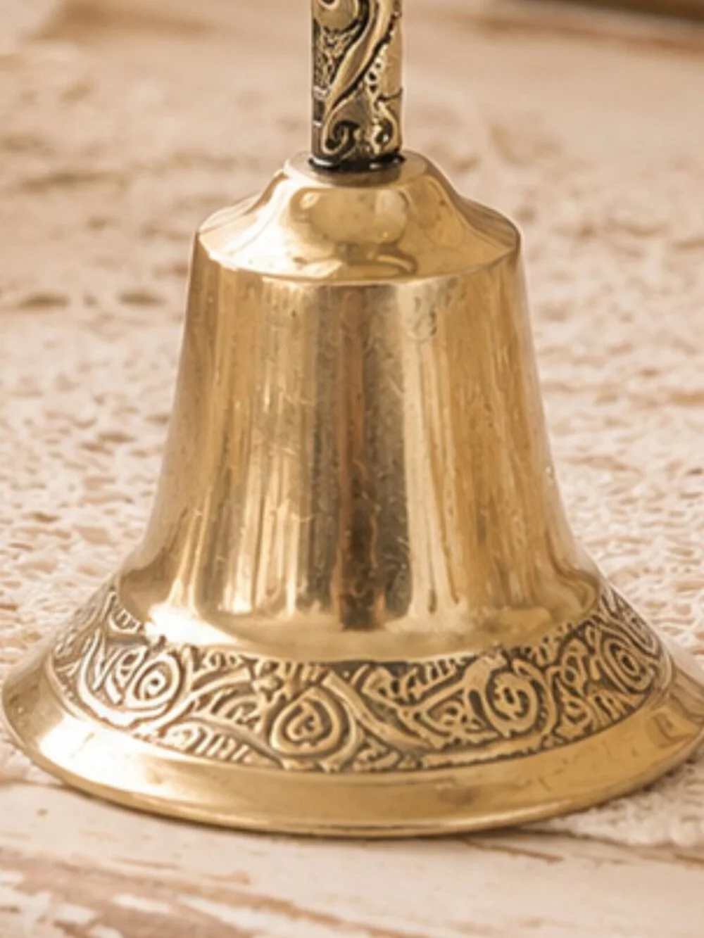 Vintage Brass Bottle Opener Bell With Embossed Details and Heart-Shaped Handle
